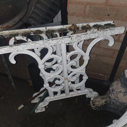  — Lovely Painted Cast Iron Bench & Table Ends.