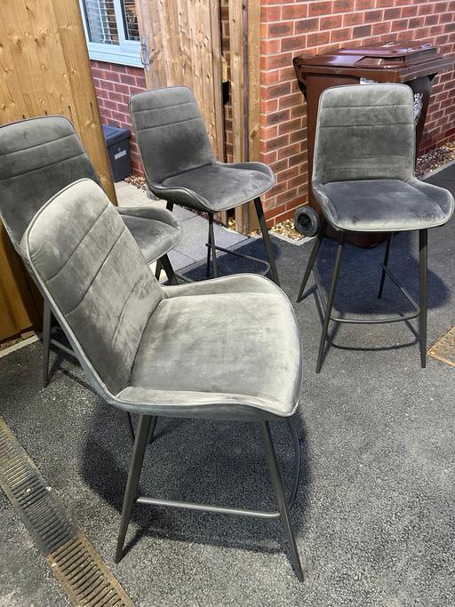  — Set of 4 Grey Velvet Bar Stools