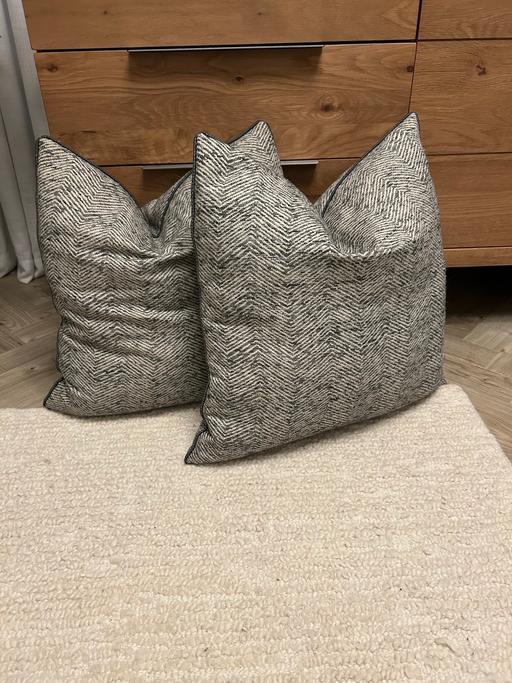  — Pair of Grey Patterned Fabric Cushions