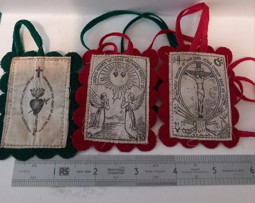  — Vintage Catholic Scapular Set & Plastic Book