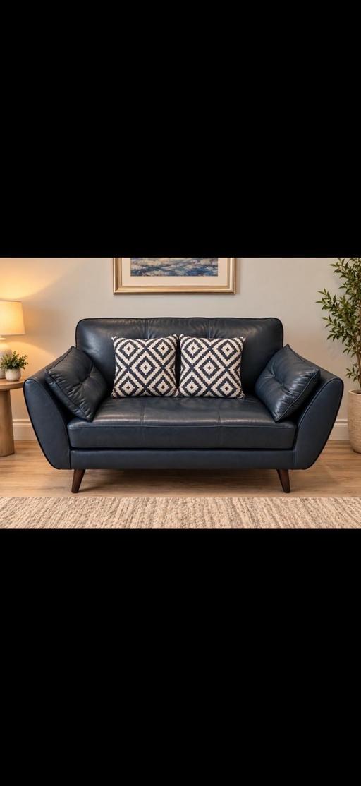  — Leather 2 Seater Sofa Cuddler Navy Blue DFS